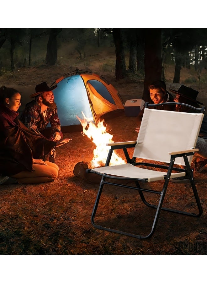 2 PCS Folding Chair for Travels and Camping, Portable Wooden Beach Chair, Folding Outdoor Picnic Beech Wood Armchair for Camping, Travel, and Outdoor Events (YKMZ-011-KHAKI) - Image 2